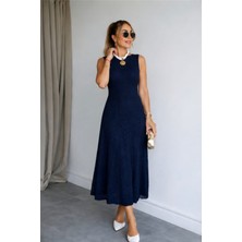 Qimya Butik Buketli Kadın Dantel Maxi Boy Kolsuz Sıfır Yaka Elbise Abiye Stil Davet İçin