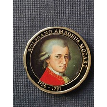 3.5cm Mozart Avusturya Anma Madalyası. Orijinal Dönemine Ait Temiz Madalya. Wolfgang Mozart Renkli Portreli Nadir.