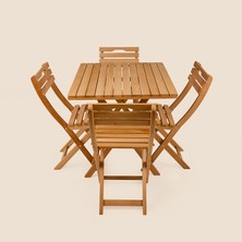 Just Home 4+1 Katlanır Kayın Ahşap Bistro Set - Meşe - 70X80 cm