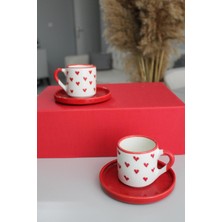 Inspire Ceramic Kalp Desenli 2 Kişilik Fincan Takımı
