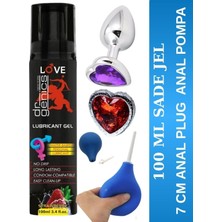 Aşkın Deposu Deromeya Health - Süper Çilekli Kaydırıcı Jel+Kalpli  Elmas Taşlı Anal Plug 7 cm +Anal Temizlik Pompa Süper Set 100 ml Çilekli Jel Avantajlı Paket