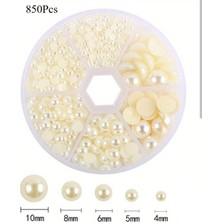 Yiğit Aksesuar 850 Pcs Krem Yarım Inci Set Tırnak Yapıştırma Yapım Seti