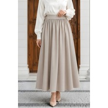 İmaj Butik Bej Cepli Dabıl Kloş Etek