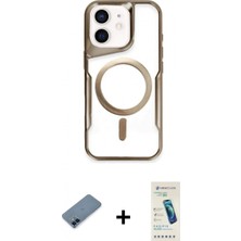 Marsilyan™- iPhone 12 Kılıf Yadigar Klasik Özel Seri - Şeffaf Pasifik Cam Ekran Koruyucu + Metal Kamera Lens Koruma Cam - Mı