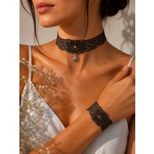 Liora De Mar Dantel Choker Kolye & Bileklik Seti – Zarif Kadın Aksesuar, Vintage & Bohem Şık Boyunluk Takı