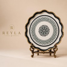 R'eyla R’eyla Elegance Art Tray Dekoratif Sunum Tepsisi 38 cm Gold Detaylı Premium Servis Tepsisi