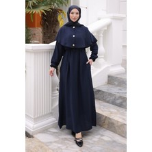 İmaj Butik Lacivert Kol Lastikli Pelerinli Elbise