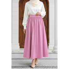 İmaj Butik Pembe Cepli Dabıl Kloş Etek