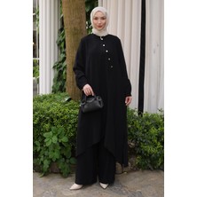 İmaj Butik Siyah Düğmeli Tunik Pantolonlu Takım
