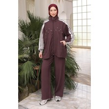 İmaj Butik Mürdüm Dantel Detaylı Tunik Pantolonlu Takım