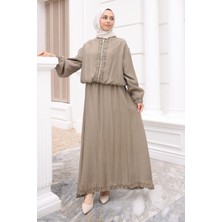 İmaj Butik Haki Kol Lastikli Fermuarlı Ceket Etekli Takım