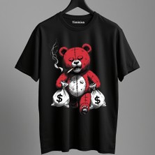 Timisiva Paralı Ayıcık Erkek Kadın Premium Tişört %100 Pamuk Oversize Basic Günlük Şık T-Shirt