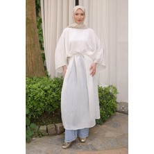 İmaj Butik Ekru Yırtmaçlı Bel Bağlamalı Tunik