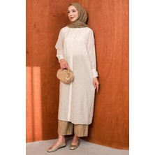 İmaj Butik Beyaz Düğmeli Arka Yırtmaçlı Uzun Tunik
