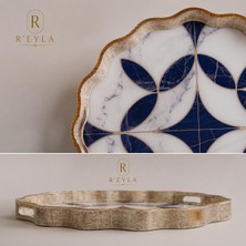 R'eyla R’eyla Lavinda Dekoratif Sunum Tepsisi 38 cm Lacivert Gold Detaylı Premium Servis Tepsisi