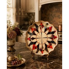 R'eyla R’eyla Lumina Art Tray Dekoratif Sunum Tepsisi 38 cm Gold Detaylı Premium Servis Tepsisi