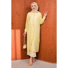İmaj Butik Sarı Düğmeli Arka Yırtmaçlı Uzun Tunik