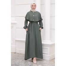 İmaj Butik Haki Kol Lastikli Pelerinli Elbise