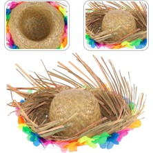 Zero Land Ilkeshop Naturel Renk Püsküllü Örme Hasır Hawaii Luau Aloha Şapka 13X36 cm