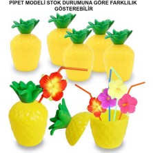 Zero Land Ilkeshop Ananas Hawaii Luau Aloha Pipetli Içecek Kabı Bardak 10X13 cm 1 Adet