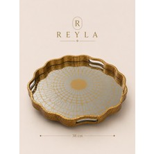 R'eyla R’eyla Lumira Dekoratif Sunum Tepsisi 38 cm Gold Detaylı Premium Servis Tepsisi