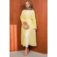 İmaj Butik Sarı Bel Bağlamalı Uzun Kimono