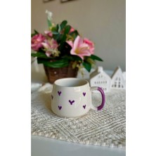 Inspire Ceramic El Yapımı Mor Kalp Desenli Seramik Kupa Fincan