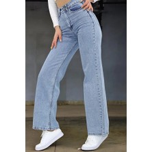 ArVib Kadın Mavi Yüksek Bel Wide Leg Jean Pantolon - Bol Paça Denim