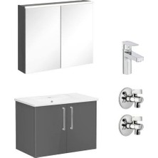 Vitra Root Flat Set 80 cm 2 Kapaklı Köşeli Lavabo Dahil Antrasit (Lavabo Bataryası ve Ara Musluklar Dahil)