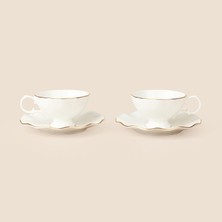 İpek Ipek Yaldızlı Bone 4 Parça Çay Fincan Takımı - Krem / Altın