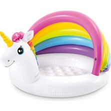 Intex Unicorn Şekilli Bebek Havuzu 127X102X69 cm Gölgelikli Yumuşak Şişme Taban Beyaz Renk