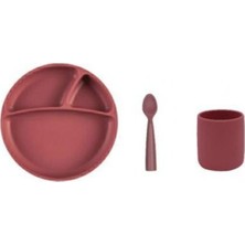 OiOi Bordo Vakum Tabanlı Silikon Tabak Silikon Bardak Nam Nam Kaşık 180 ml 0 - 3 Yaş İçin Güvenli