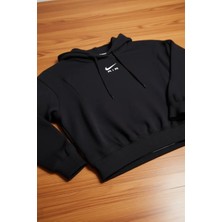 Nike Sportswear Air Fleece Hoodie Crop Oversize Kesim Kadın Siyah Kapüşonlu Sweatshirt