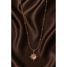 Sylvera Shop Starburst Doğal Taşlı Vintage Çelik Kolye (Gold Renk)