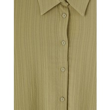LC Waikiki Yeşil Oversize Gofre Kadın Gömlek Tunik