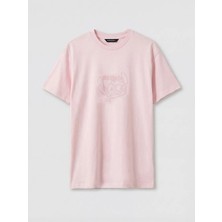 LC Waikiki Pembe Bisiklet Yaka Stitch Baskılı Kadın Tişört