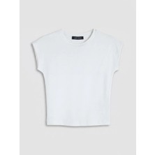 LC Waikiki Beyaz Bisiklet Yaka Kadın Crop
