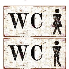 AYNED Print Dekoratif Wc Uyarı Levhası 10X20 cm – Eskitme Görünümlü Ahşap Tabela