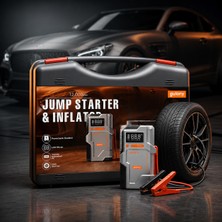 Azurtech Profesyonel Jump Starter ve Hava Kompresörü | 12000MAH Güçlü Akü Takviye Cihazı, Dijital Ekranlı Hava Pompası