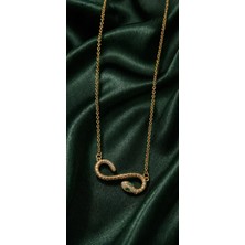 Sylvera Shop Yeşil Taşlı Yılan Tasarım Çelik Kolye (Gold Renk)