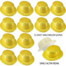 The Gencoo Altın Renk Simli Melon Yuvarlak Parti Şapkası 12 Adet