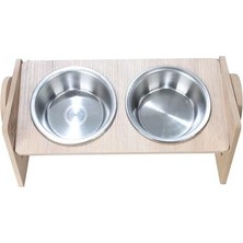 Peri Store Ayarlanabilir Ahşap 2 Li Mama Kabı Kedi ve Köpekler Için Mama Kapları 1 Adet