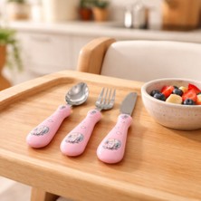 Safestore 3'lü Çocuk Mama Kaşık Çatal Kaşık Seti Eğlenceli Karakter Desenli Paslanmaz Çelik