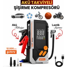 Azurtech 4’ü 1 Arada Akü Takviye Cihazı | 12000MAH Lastik Şişirme Kompresörü, Powerbank ve Acil Durum Hava Pompası