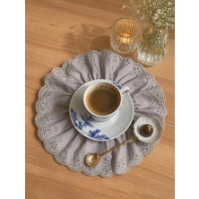 Nurgita Home Fırfırlı Fistolu Duck Keten Kahve Sunum Peçetesi & Koktey Peçete & Bardak Altlığı (1 Adet Gri )