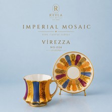 R'eyla R’eyla Virezza NO:024 Imperial Mosaic Türk Kahvesi Fincan Takımı 2 Kişilik Gold Detaylı Premium Porselen - Özel Deri  Kutu Hediyeli