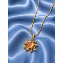Sylvera Shop Doğal Taş Detaylı Güneş Çelik Kolye (Gold Renk)