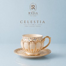 R'eyla R’eyla Celestia Gold Detaylı Türk Kahvesi Fincan Takımı 2 Kişilik Premium Porselen Kahve Seti- Özel Deri Kutu Hediyeli