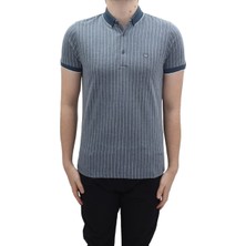 Santa Fistan Store Erkek Çizgili Spor Kesim Dar Kalıp Cepsiz Polo Yaka T-Shirt