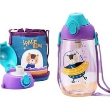 Peri Store Küçük Boy 480ML Kılıflı Askılı Pipetli/pipetsiz Iki Ayrı Kapaklı Tritan Çocuk Matarası 6955482320230